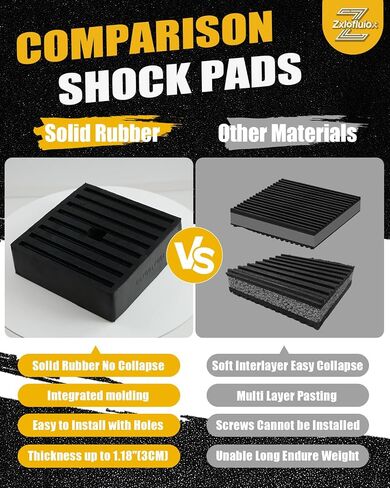 4 Pack 4"x4"x1.18" Double-Sided Groove Shock Pads for Air Compressor | Upgraded Solid Rubber Heavy-Duty Anti-Vibration Pads, reduce noise by< 15% to 20%, Reserved screw hole positions in Kuwait