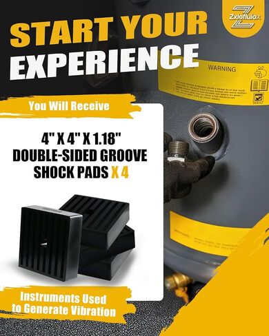 4 Pack 4"x4"x1.18" Double-Sided Groove Shock Pads for Air Compressor | Upgraded Solid Rubber Heavy-Duty Anti-Vibration Pads, reduce noise by< 15% to 20%, Reserved screw hole positions in Kuwait