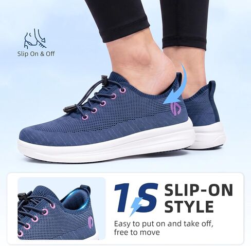 Women's Slip On Walking Shoes with Adjustable Laces, Breathable Mesh Non-Slip Soles Lightweight Comfort Sneakers for Walking, Casual Wear & Sports in Kuwait