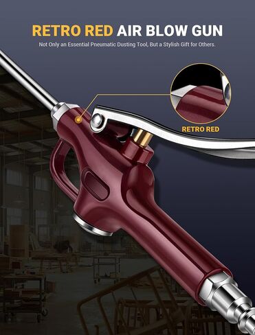 JASTIND Retro Red Air Blow Gun with Silicone Guard Air Nozzle, 150PSI Max | 1/4" NPT Quick Plug, All-Metal Construction, Extra Seal O-Rings, Angle Bent Jet Extension, Use w/ Air Compressor Accessories in Kuwait