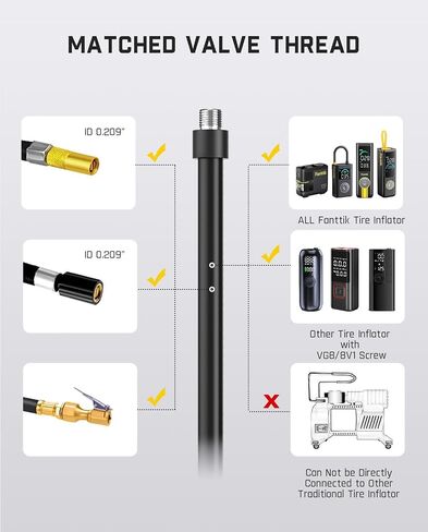 Fanttik Tire Inflator Hose Adapter, 19.96'' Locking Tire Chuck Tube for Quick Connect & Release, Schrader Valve for Tire Pump Portable Air Compressor, Fits Car, Motorcycle Tires in Kuwait