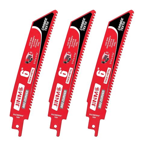 3 Pack 6 Inch 8TPI Carbide Reciprocating Saw Blades for Thick Metal Cutting | Cast Iron, Alloy Steel, Metal Cutting for 3/16"-9/16", Heavy Duty Metals, for Diablo Sawzall Blades, Arc-Curved Design in Kuwait