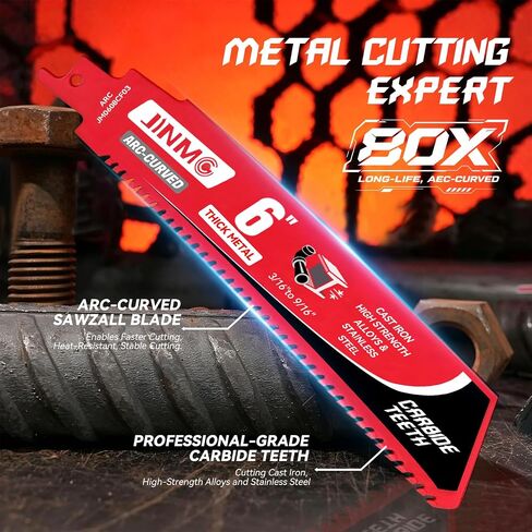 3 Pack 6 Inch 8TPI Carbide Reciprocating Saw Blades for Thick Metal Cutting | Cast Iron, Alloy Steel, Metal Cutting for 3/16"-9/16", Heavy Duty Metals, for Diablo Sawzall Blades, Arc-Curved Design in Kuwait