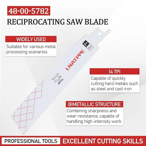 Reciprocating Saw Blade for 48-00-5782 6" 14 TPI The Torch Sawzall | Reciprocating Saw Blade Blade Shatter Resistant Bi-Metal Construction For Cuts Pipe, Channels, Tubing 5 Count in Kuwait