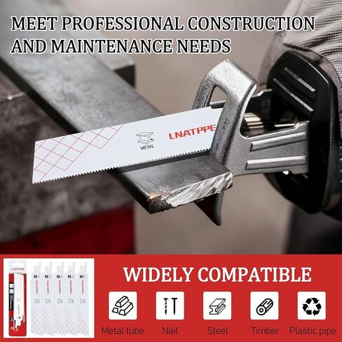 Reciprocating Saw Blade for 48-00-5782 6" 14 TPI The Torch Sawzall | Reciprocating Saw Blade Blade Shatter Resistant Bi-Metal Construction For Cuts Pipe, Channels, Tubing 5 Count in Kuwait