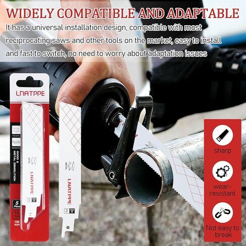 Reciprocating Saw Blade for 48-00-5782 6" 14 TPI The Torch Sawzall | Reciprocating Saw Blade Blade Shatter Resistant Bi-Metal Construction For Cuts Pipe, Channels, Tubing 5 Count in Kuwait