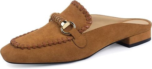 Mules for Women Flats Loafers Low Heeled Buckle Suede Square Toe Slip On Backless Slides Business Work Office Casual in Kuwait