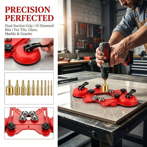 Diamond Hole Saw Kit, 10 Pcs Tile Hole Saw Kit with Double Suction Cup Guide, 6-45 mm Dry/Wet Drill Bits Set for Ceramic, Glass, Porcelain, Marble, Granite. in Kuwait