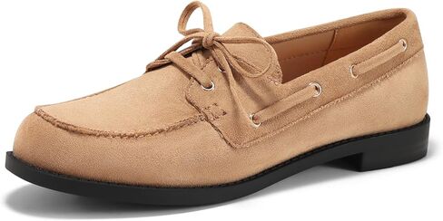 Coutgo Loafers for Women Slip On Flats Lace Up Closed Toe Boat Shoes | Comfortable, Block Low Heel, Non-Slip, Faux Suede, Moccasins, Dressy, Casual, Work, Office, Formal, Going Out in Kuwait