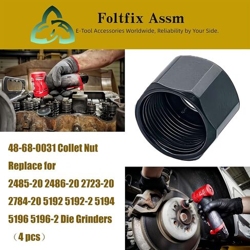 48-68-0031 Replace for Milwaukee 2485-20 2486-20 2723-20 2784-20 5192 | 5194 5196 1/4'' 6.35mm Collet Nut 5192-2 5196-2 Die Grinders（4 pcs） in Kuwait