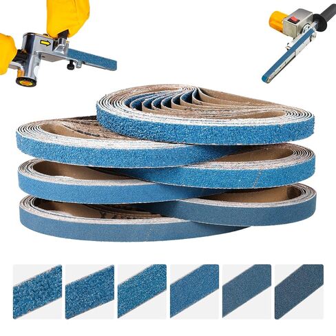 60pcs 1/2x18 Inch Zirconia Sanding Belts for Metal, 6 Grits Sizes (10 Each of 40/60/80/120/180/240 Grits) 1/2" x 18" Belt Sander Grinding Sand Paper for Metal Polishing, Derusting, Woodworking in Kuwait