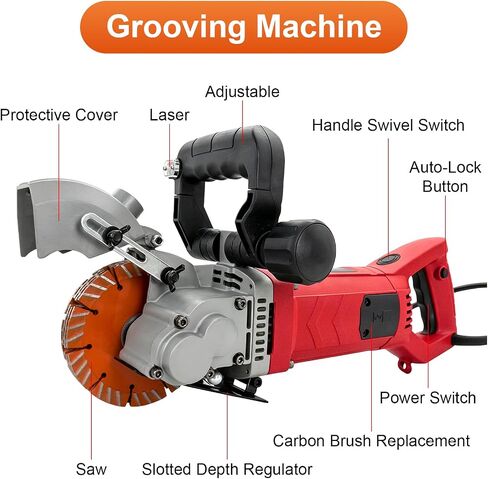 Wall Chaser, 110V Electric Concrete Saw, Groove Cutting Machine, Wall Chaser Concrete Cutter With Laser Guide, Dust-Resistant Design, Includes 5 5-Inch (133 mm) Blades in Kuwait