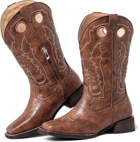 SheSole Cowboy Boots for Women Wide Calf Western Embroidered Cowgirl Boots Square Toe Mid Calf Chunky Heel Country Boot in Kuwait