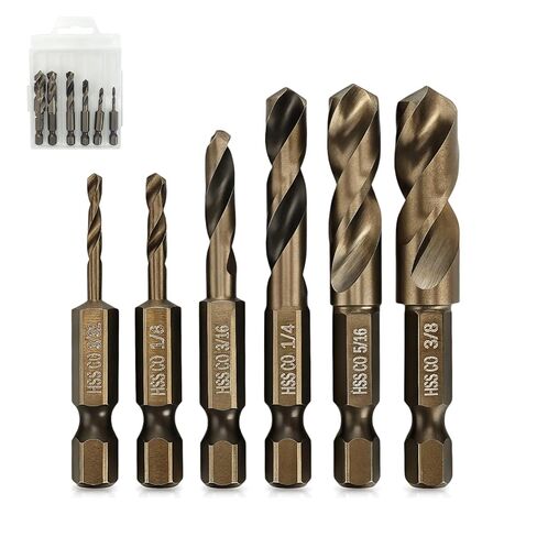 M35 Cobalt Stubby Drill Bits, 6Pcs 1/4" Hex Shank Short Metal Drill Bits | Cobalt Drill Bit Set, Sizes 3/32"–1/8"–3/16"–1/4"–5/16"–3/8", for Hardened Steel Carbide Wood & Plastic in Kuwait