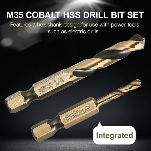 M35 Cobalt Stubby Drill Bits, 6Pcs 1/4" Hex Shank Short Metal Drill Bits | Cobalt Drill Bit Set, Sizes 3/32"–1/8"–3/16"–1/4"–5/16"–3/8", for Hardened Steel Carbide Wood & Plastic in Kuwait