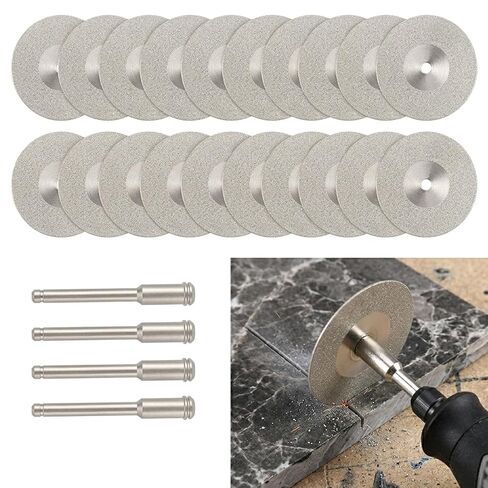 30mm Diamond Cutting Wheels, 20 PCS Tile Cutting Wheel with 4 Mandrels for Glass, Ceramic, Tile, Stone, Agate, Rock, Compatible Most Rotary Tools for DIY Craft in Kuwait