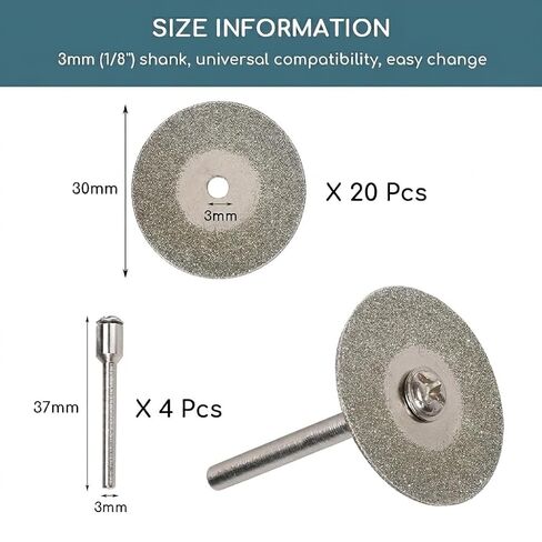 30mm Diamond Cutting Wheels, 20 PCS Tile Cutting Wheel with 4 Mandrels for Glass, Ceramic, Tile, Stone, Agate, Rock, Compatible Most Rotary Tools for DIY Craft in Kuwait