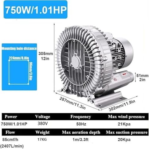 Regenerative Blower High-Pressure Vortex Ring Phase Blower Industrial Vacuum Pump,Regenerative Vortex Ring Blower High-Pressure 380V Three-Phase 250W-1500W for Sewage Aeration and Aquariums, in Kuwait