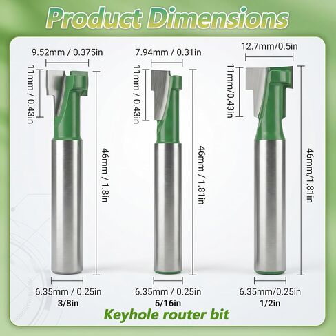 3 Pcs Keyhole Router Bit 1/4 Inch Shank T Slot Router Bit | 5/16, 3/8, 9/16, 1/2 Inch Blade Diameter Carbide Cutter Keyhole Bits for Wood Hex Bolt Milling Cutter Home in Kuwait