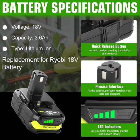 Enermall 2 Pack 3600mAh P102 Replacement for Ryobi 18V Battery Plus | Compatible with Ryobi Battery 18V P108 P103 P105 P107 P109 P104 Compatible with 18Volt Power Cordless Tools(Green) in Saudi Arabia