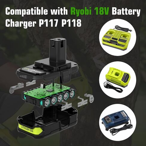 Enermall 2 Pack 3600mAh P102 Replacement for Ryobi 18V Battery Plus | Compatible with Ryobi Battery 18V P108 P103 P105 P107 P109 P104 Compatible with 18Volt Power Cordless Tools(Green) in Saudi Arabia