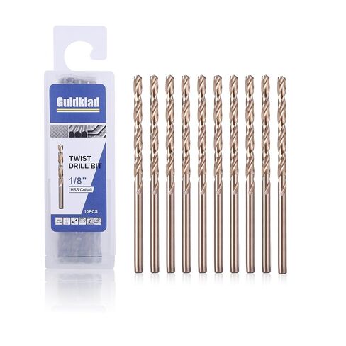 1/8 Inch Cobalt Drill Bits Set (10-Pack) - M35 HSS Jobber Length Twist Drill Bit, 135° Split Point for Hard Metal, Stainless Steel, Cast Iron, Wood, Plastic - with Storage Case in Kuwait