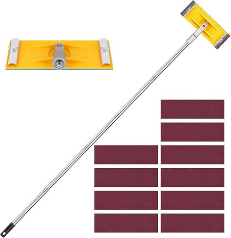 Drywall Pole Sander, Manual Hand Sanding Pole with Adjustable Extension Pole, Wall Sander for Ceilings & Walls, Includes 10pcs Sanding Sheets (60, 80, 180, 240, 320Grit) in Kuwait