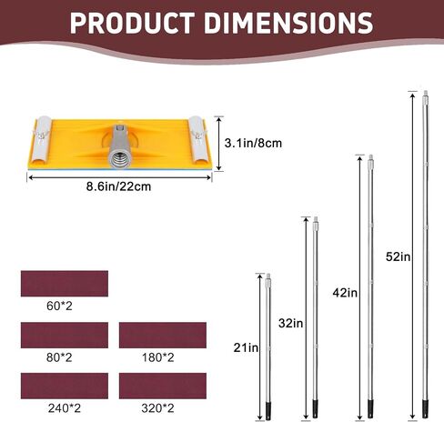 Drywall Pole Sander, Manual Hand Sanding Pole with Adjustable Extension Pole, Wall Sander for Ceilings & Walls, Includes 10pcs Sanding Sheets (60, 80, 180, 240, 320Grit) in Kuwait