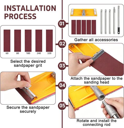 Drywall Pole Sander, Manual Hand Sanding Pole with Adjustable Extension Pole, Wall Sander for Ceilings & Walls, Includes 10pcs Sanding Sheets (60, 80, 180, 240, 320Grit) in Kuwait