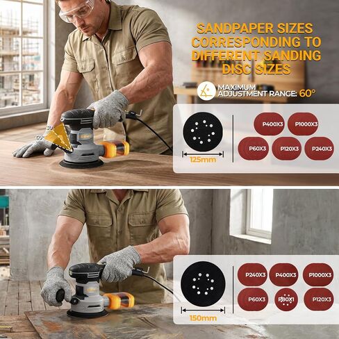 Random Orbital Sander: DEKOPRO 4.5A Corded Electric Sander Palm Sanders, 6 Various Speeds Hand Sander with Replaceable Sander Pad, Dust Box, 31Pcs Sandpapers for Woodworking & Sanding in Kuwait