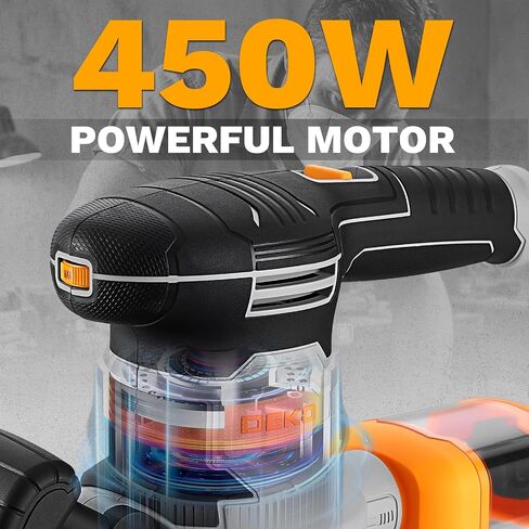 Random Orbital Sander: DEKOPRO 4.5A Corded Electric Sander Palm Sanders, 6 Various Speeds Hand Sander with Replaceable Sander Pad, Dust Box, 31Pcs Sandpapers for Woodworking & Sanding in Kuwait