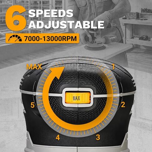 Random Orbital Sander: DEKOPRO 4.5A Corded Electric Sander Palm Sanders, 6 Various Speeds Hand Sander with Replaceable Sander Pad, Dust Box, 31Pcs Sandpapers for Woodworking & Sanding in Kuwait
