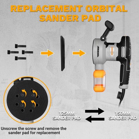 Random Orbital Sander: DEKOPRO 4.5A Corded Electric Sander Palm Sanders, 6 Various Speeds Hand Sander with Replaceable Sander Pad, Dust Box, 31Pcs Sandpapers for Woodworking & Sanding in Kuwait