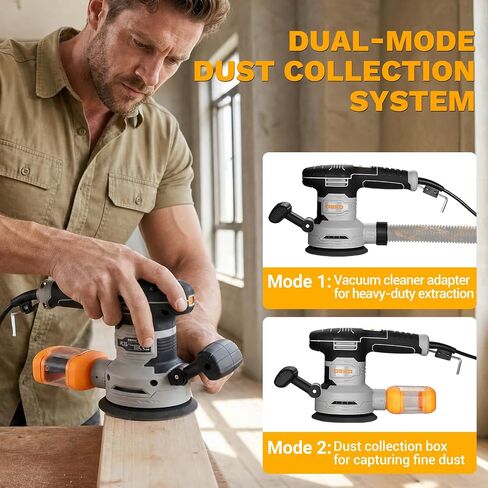 Random Orbital Sander: DEKOPRO 4.5A Corded Electric Sander Palm Sanders, 6 Various Speeds Hand Sander with Replaceable Sander Pad, Dust Box, 31Pcs Sandpapers for Woodworking & Sanding in Kuwait