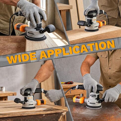 Random Orbital Sander: DEKOPRO 4.5A Corded Electric Sander Palm Sanders, 6 Various Speeds Hand Sander with Replaceable Sander Pad, Dust Box, 31Pcs Sandpapers for Woodworking & Sanding in Kuwait