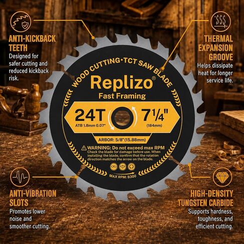 7-1/4 Inch Circular Saw Blade 10 Pack, 24T Carbide Tipped Framing Saw Blades with 5/8 Inch Arbor, Fast Wood Cutting Blades for Hardwood, Softwood, Plywood, OSB and Lumber in Kuwait