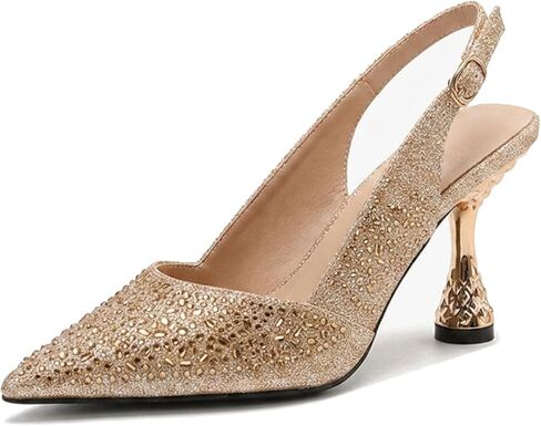 Glitter Slingback Kitten Heels Pumps for Women's Elegant Bow Closed Pointed Toe 3.35-inch Low Heel Sexy Backless Dress High Heels Sandals for Party Wedding Night Out in Kuwait