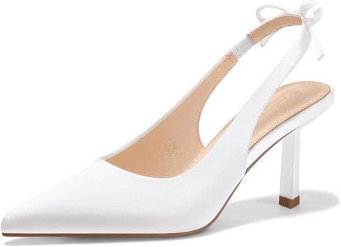 Coutgo Womens Slingback Kitten Heels Pointed Toe Bow Wedding Dress Shoes in Kuwait