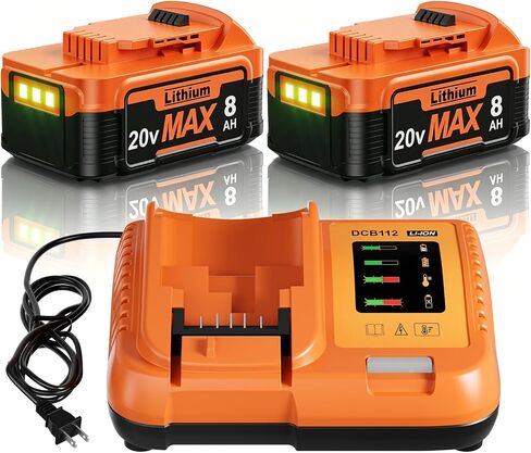 2Pack 8000mAh Replacement for Dewalt 20V Max Battery and Charger Compatible with Dewalt 20V Max Battery XR Cordless Tools DCB206 DCB200 DCB201 DCB204 DCB207 DCD/DCF/DCG Power Tool in Saudi Arabia