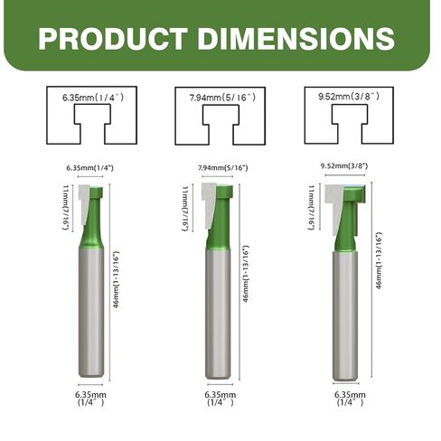 CSOOM 6PCS Keyhole Router Bits Set, 1/4" Shank Router Bit Set, Includes 1/4", 5/16", 3/8", 9/16", 1/2" and 5/8" Cutter Diameters in Kuwait