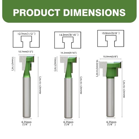 CSOOM 6PCS Keyhole Router Bits Set, 1/4" Shank Router Bit Set, Includes 1/4", 5/16", 3/8", 9/16", 1/2" and 5/8" Cutter Diameters in Kuwait