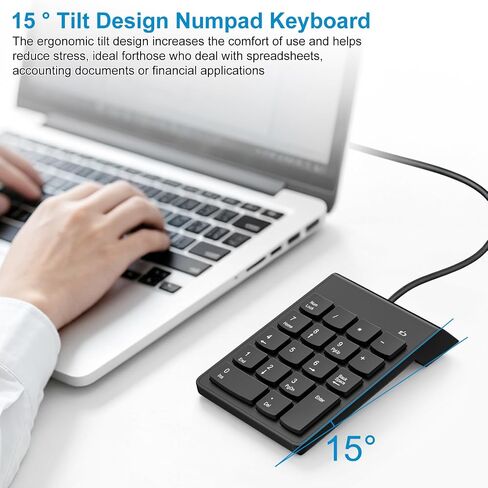 USB Numeric Keypad Numpad Portable Slim Mini Number Pad Keyboard for Laptop Desktop Computer PC, ChromBook, Surface Pro Notebook, Tax Number Calculate, Office Travel & Home NK859-18 Key Black in Saudi Arabia