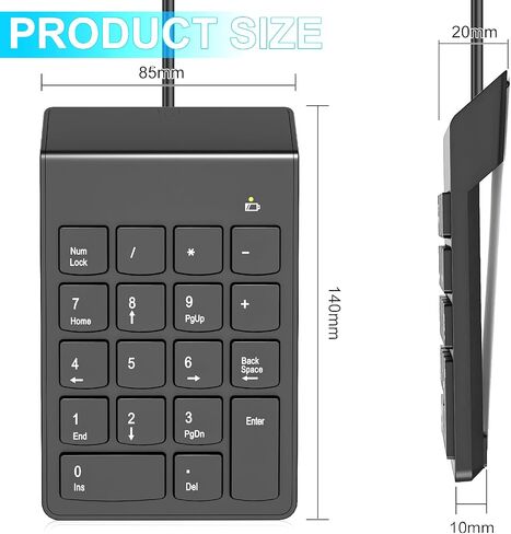 USB Numeric Keypad Numpad Portable Slim Mini Number Pad Keyboard for Laptop Desktop Computer PC, ChromBook, Surface Pro Notebook, Tax Number Calculate, Office Travel & Home NK859-18 Key Black in Saudi Arabia
