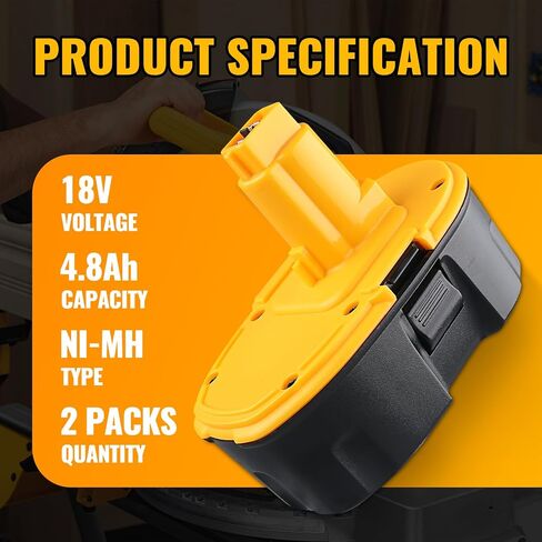 DC9096 4.8Ah Ni-MH Replacement for Dewalt Battery DC9098 DC9099 DE9098 | Compatible with DE9095/9039/9503, no memory effect, overcharge/short-circuit protected, fit 18v tools and chargers in Kuwait