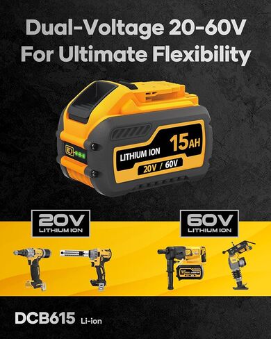 60V Battery 15Ah 60V Replacement Batteries 60 Volt DCB606 DCB609 DCB612 20V 60V, Compatible with Dewalt Battery Power Tools (15Ah-2Pack) in Kuwait