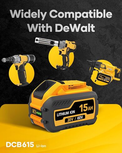 60V Battery 15Ah 60V Replacement Batteries 60 Volt DCB606 DCB609 DCB612 20V 60V, Compatible with Dewalt Battery Power Tools (15Ah-2Pack) in Kuwait