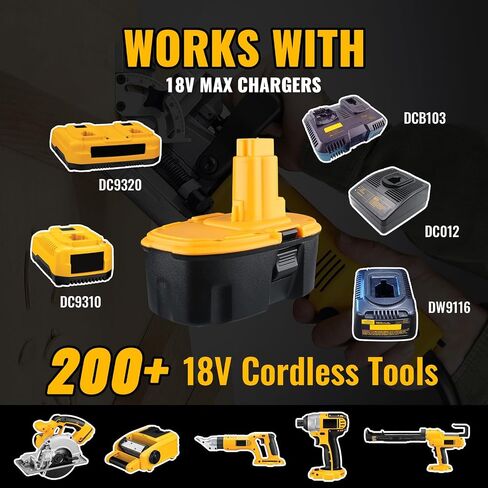 DC9096 4.8Ah Ni-MH Replacement for Dewalt Battery DC9098 DC9099 DE9098 | Compatible with DE9095/9039/9503, no memory effect, overcharge/short-circuit protected, fit 18v tools and chargers in Kuwait