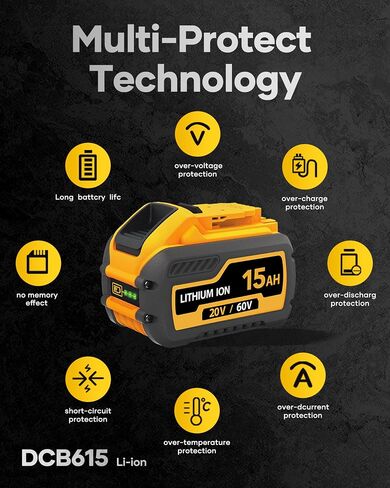 60V Battery 15Ah 60V Replacement Batteries 60 Volt DCB606 DCB609 DCB612 20V 60V, Compatible with Dewalt Battery Power Tools (15Ah-2Pack) in Kuwait
