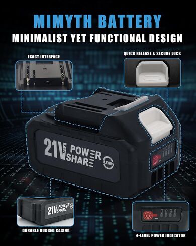 MIMYTH 21V Battery Replacement & Supplement Cordless Power Tools (Cordless Pressure Washer), 21 Volt Lithium Battery with Power Chargers, Cordless Tool Battery Packs in Kuwait