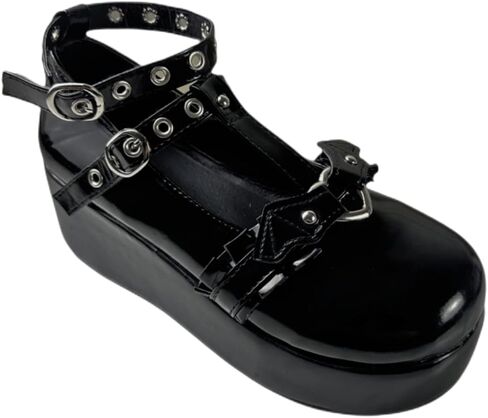 Women's Platform Mary Janes Heart Cat Buckle Rivets Ankle Lolita Gothic Princess Platform Pumps Patent Leather Thorn Vintage Traditional Embroidery Upper Dress Shoes in Kuwait